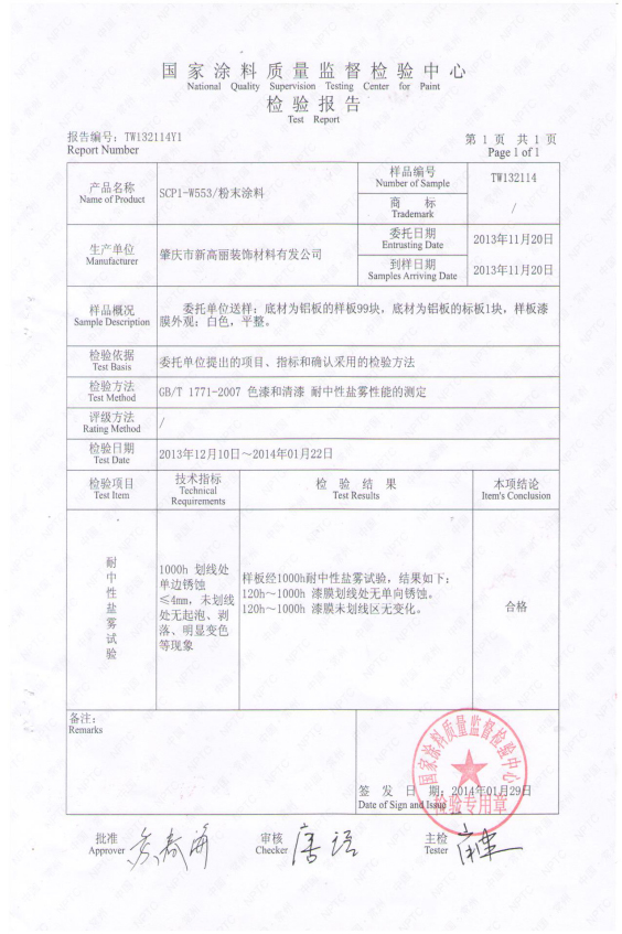 Test Report of National Quality Supervision Testing Center for Paint (4)